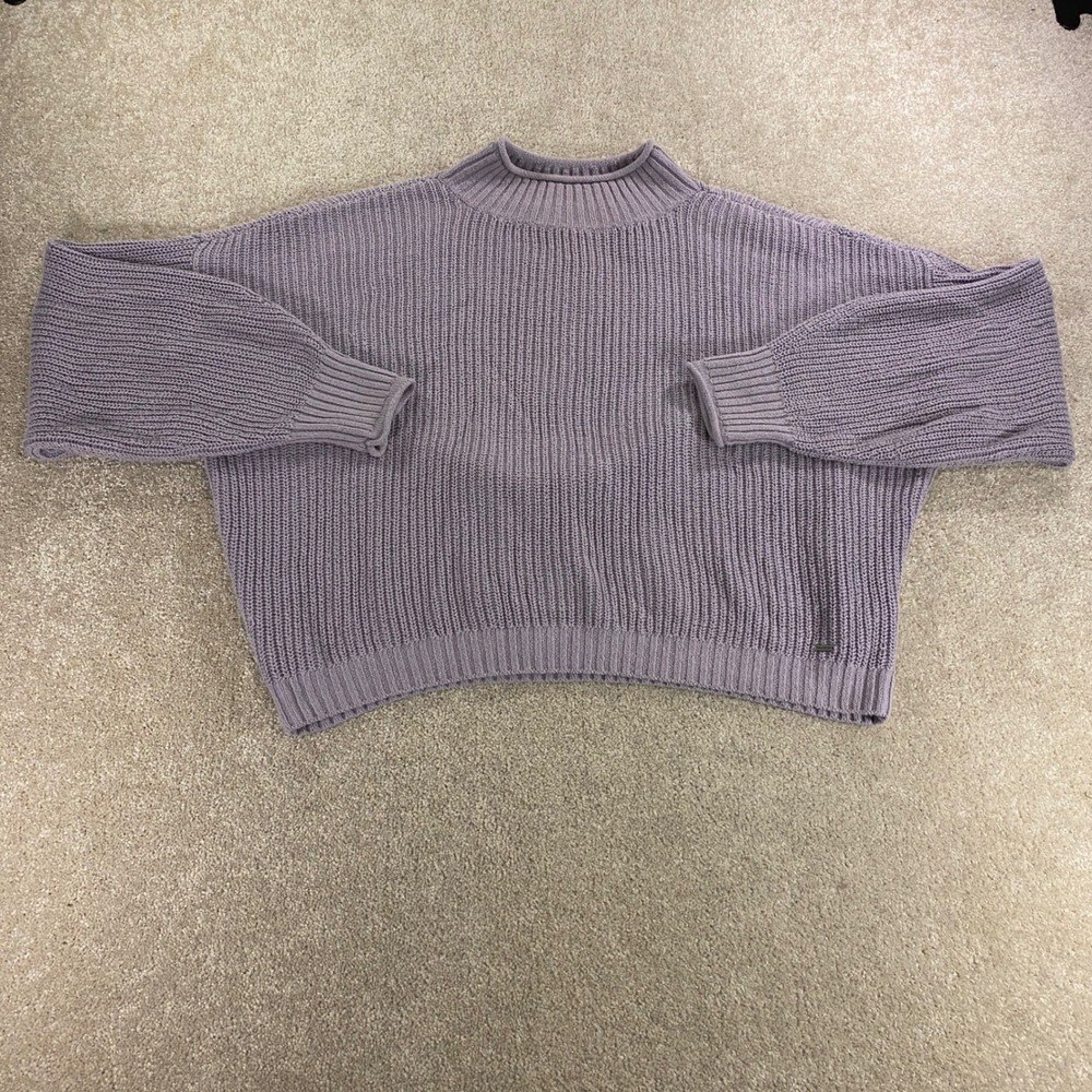 Hollister Mock Neck Sweater Womens Large Shaker Knit Cropped Relaxed Pullover